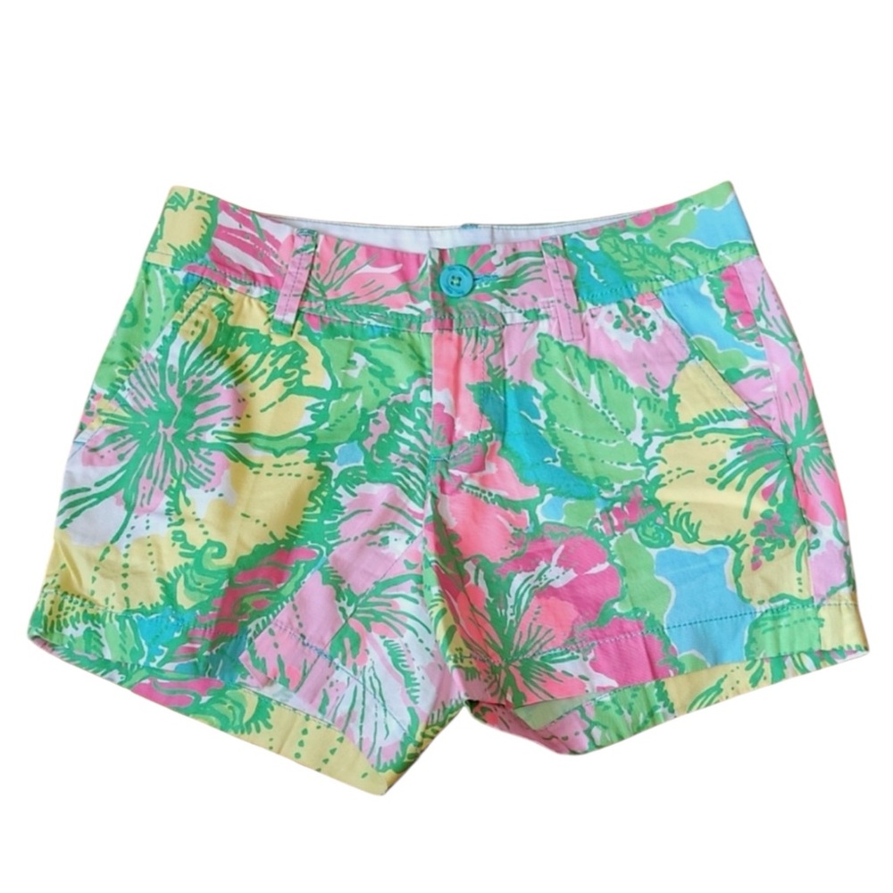 LILLY PULITZER Big Flirt Callahan Cotton Shorts in Greens/Pinks/Yellow Size 00 - Picture 2 of 12